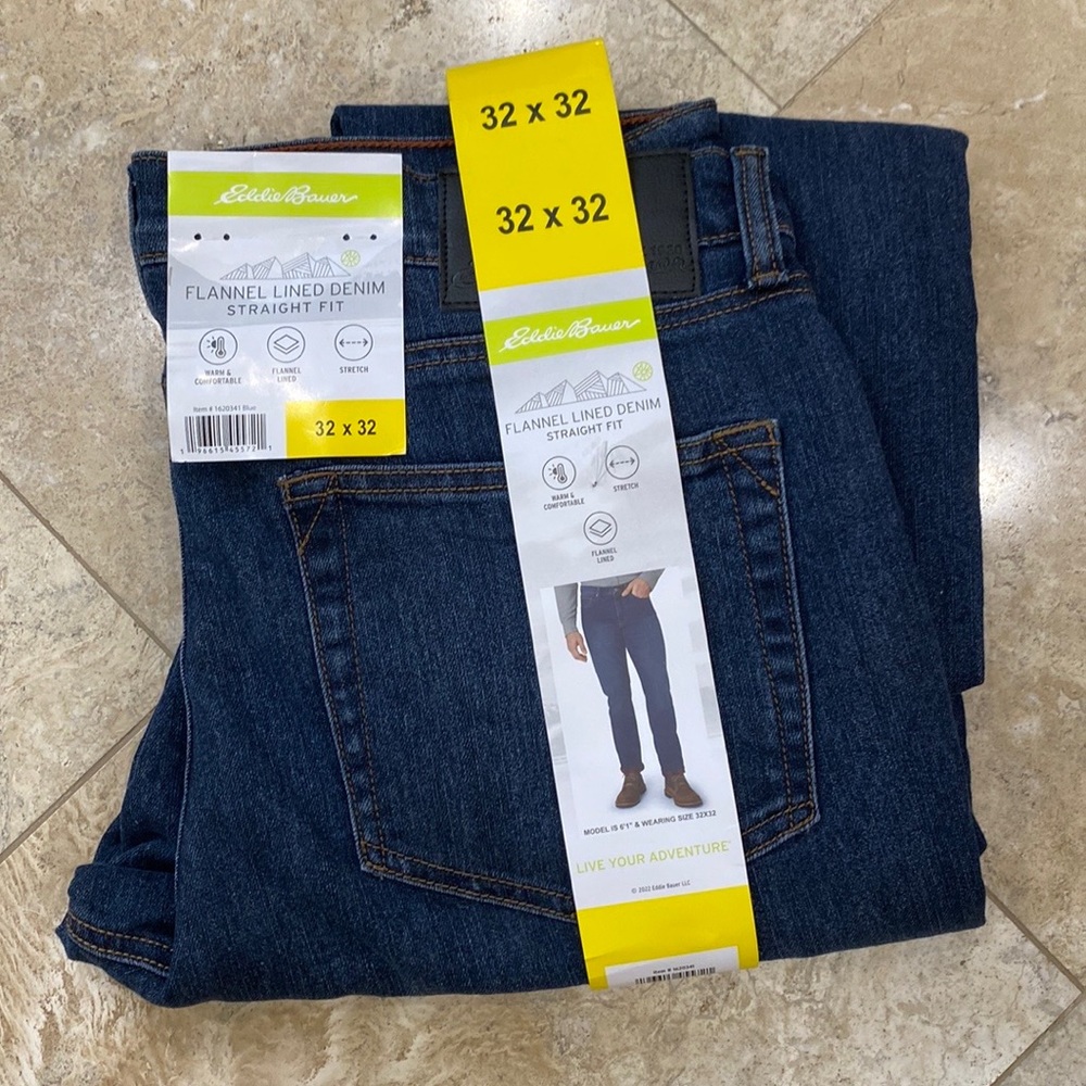 NEW Men’s Jeans Eddie Bauer Straight, Flannel lined Sz 32x32